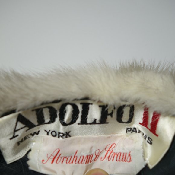 Vtg 60's Adolfo II Abraham Strauss White/Gray Soft Fur Beret Hat w/ 2 Hair Clips - Picture 5 of 5